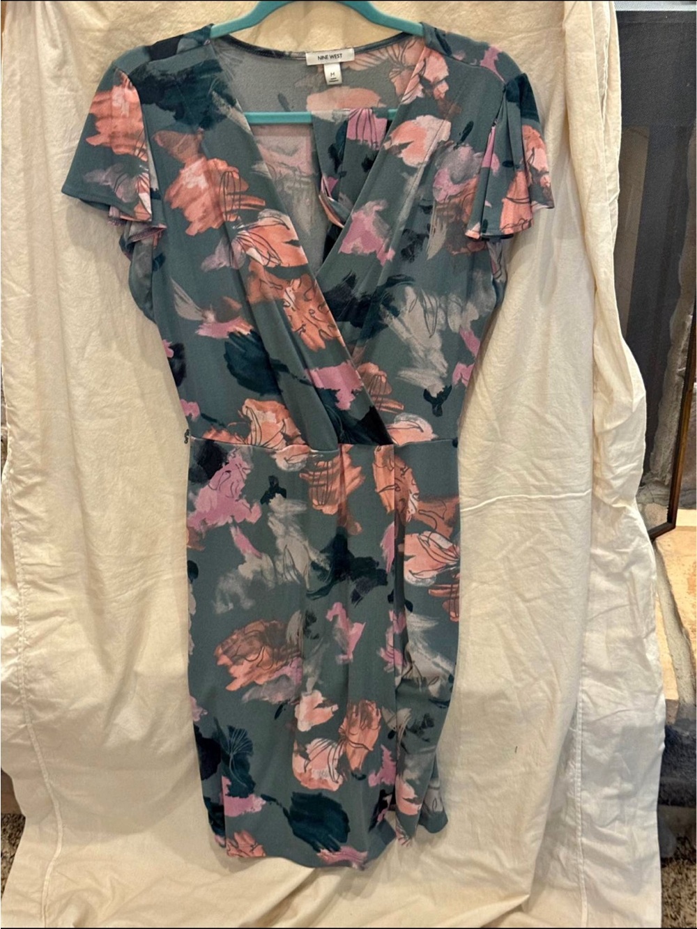 Nine West Floral Blouse in Teal and Pink